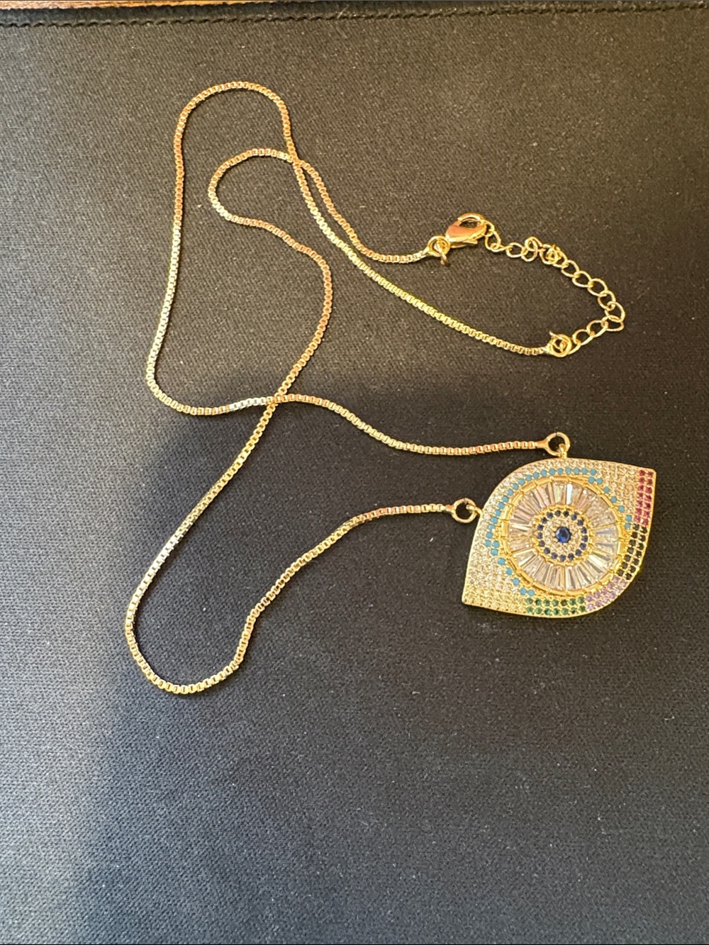 Gold Evil Eye Pendant Necklace with Multicolor Cubic Zirconia